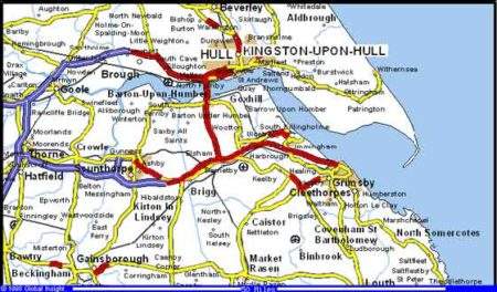 Map showing location of Grimsby